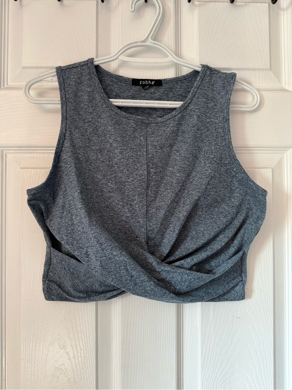 Zobha Heather Blue-Gray Twist-Front Cropped Tank